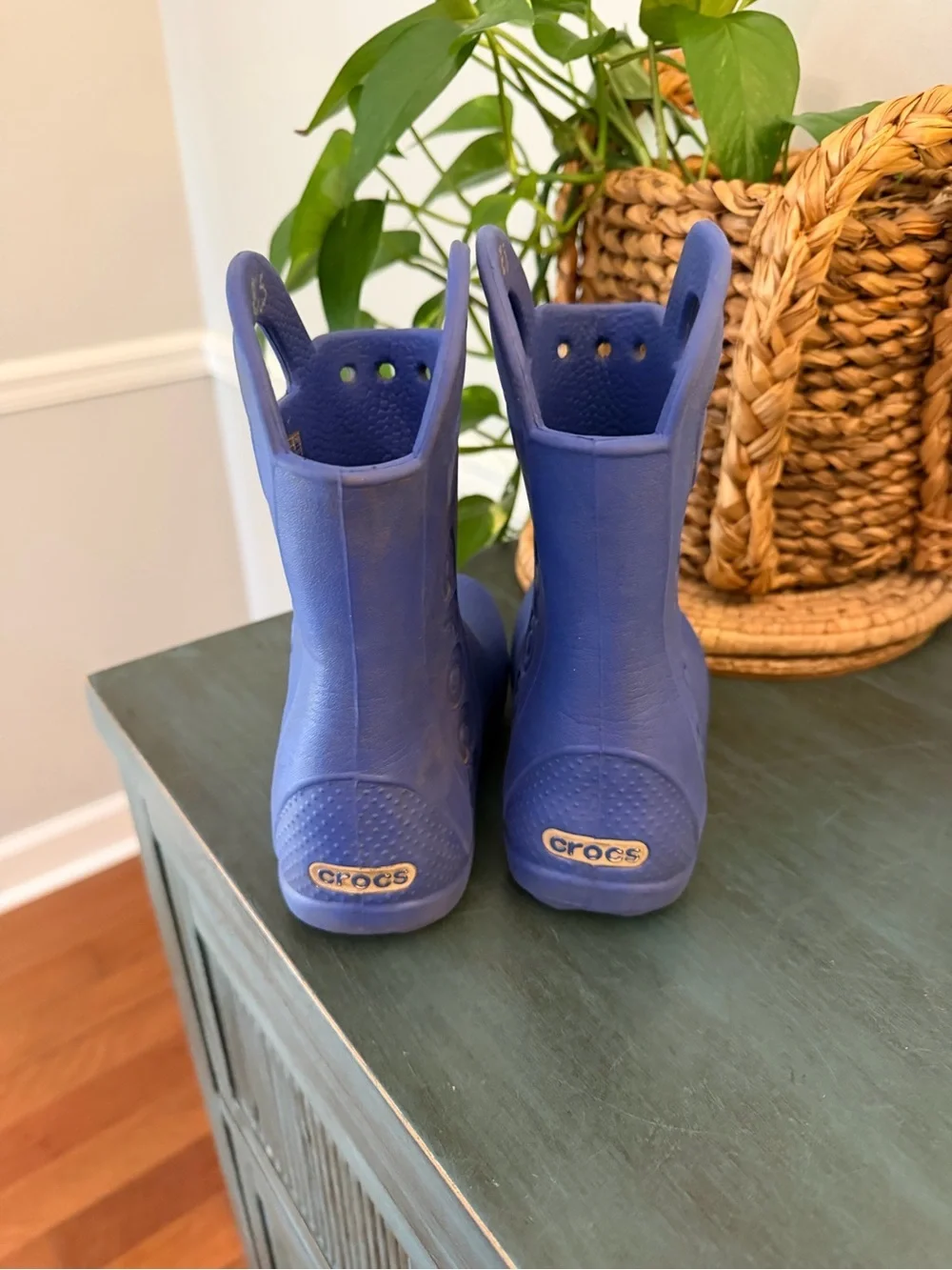 Crocs Blue Handle it Rain boots for kids. Kids 11 Side handles